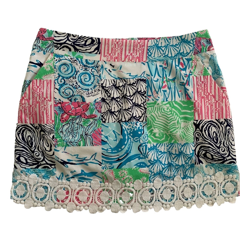 Lilly Pulitzer‎ Marigold Skort Osterville Nautical Printed Patch sz 2 Cotton